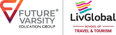 Future Varsity Education Group and LivGlobal School of Travel & Tourism logos displayed side by side, separated by a vertical divider.